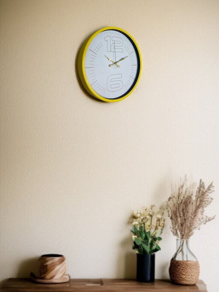 36 Cm Sarı Dekoratif Duvar Saati