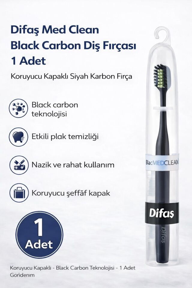 Difaş Med Clean Black Carbon Diş Fırçası 1 Adet Koruyucu Kapaklı Siyah Karbon Fırça