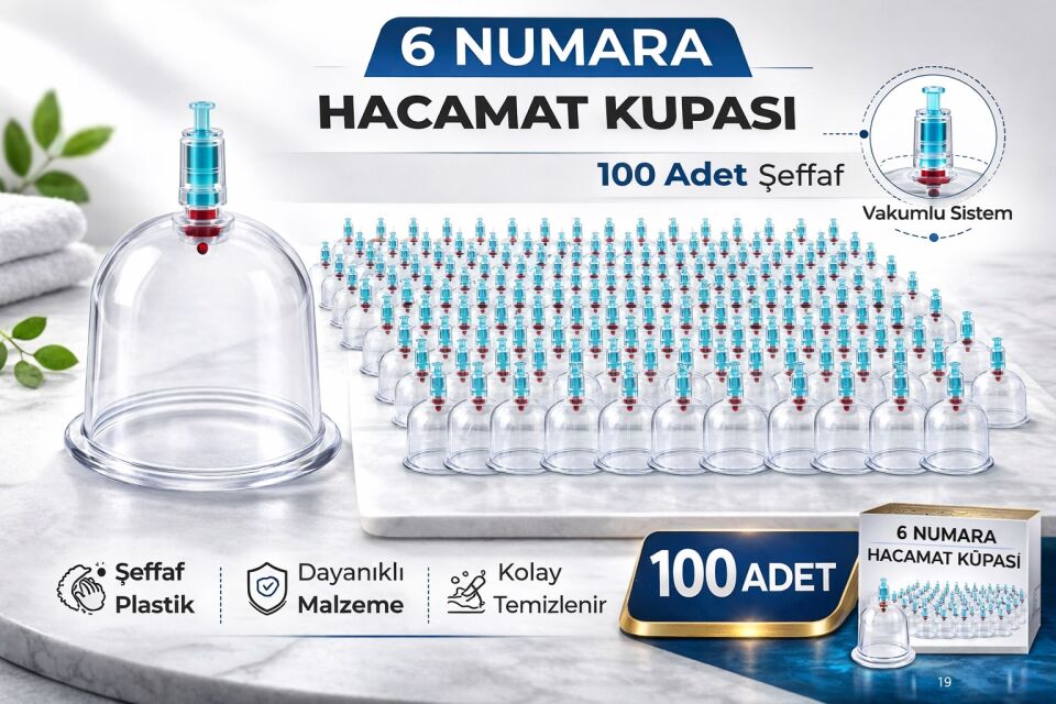6 Numara Hacamat Kupası 100 Adet Vakumlu Kupa Bardak Dayanıklı Plastik Manuel Hacamat Kabı