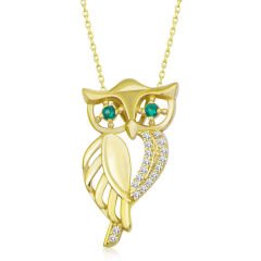 ​925 Ayar Gümüş Gold Yeşil Gözlü Baykuş Kadın Gümüş Kolye T6994 (491491)