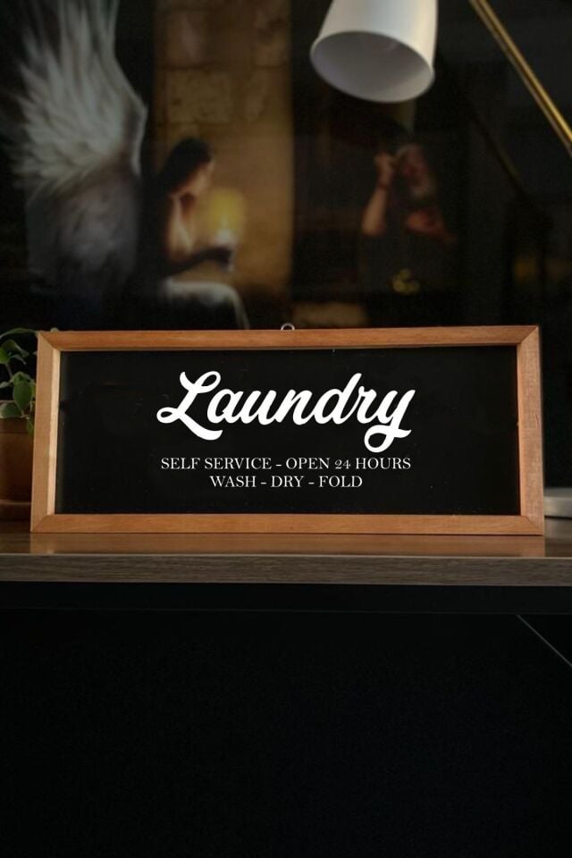 Banyo Siyah Zemin Laundry-self Service Ahşap Çerçeve 50 x 110