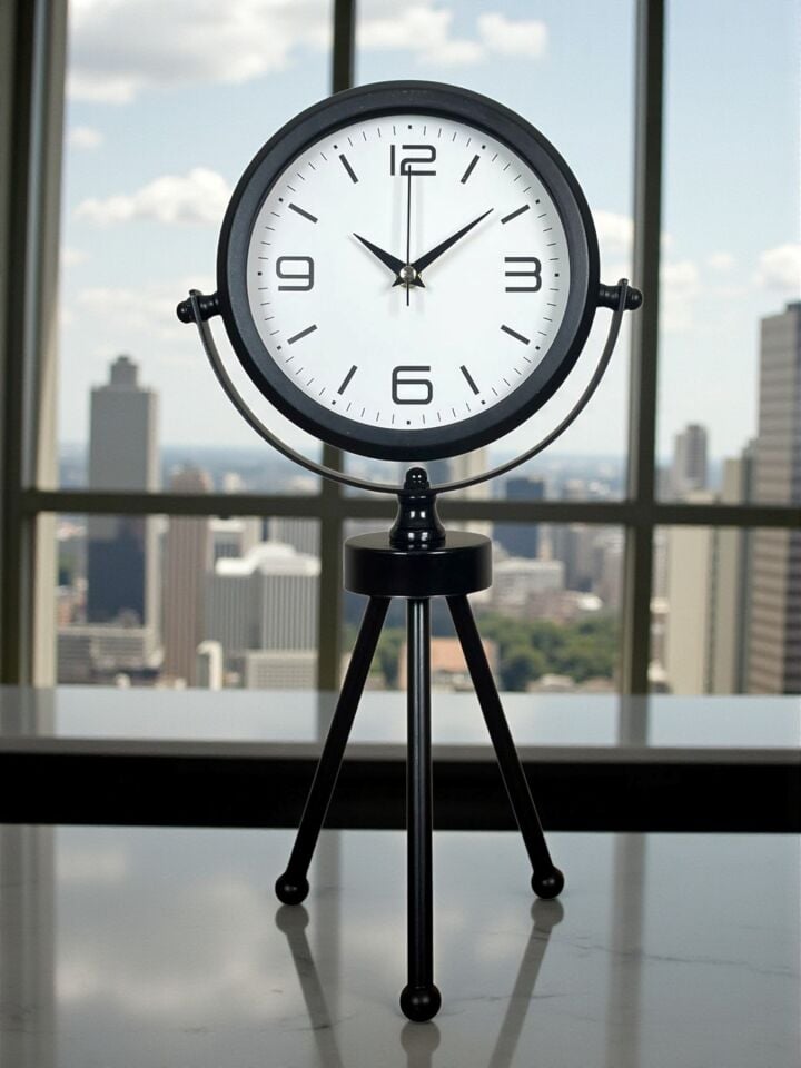 Black Elegant Metal Üç Ayaklı Masa Saati