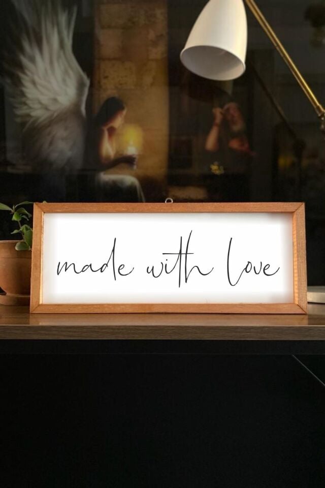 Mutfak Made With Love Ahşap Çerçeve Beyaz Zemin 50 x 110