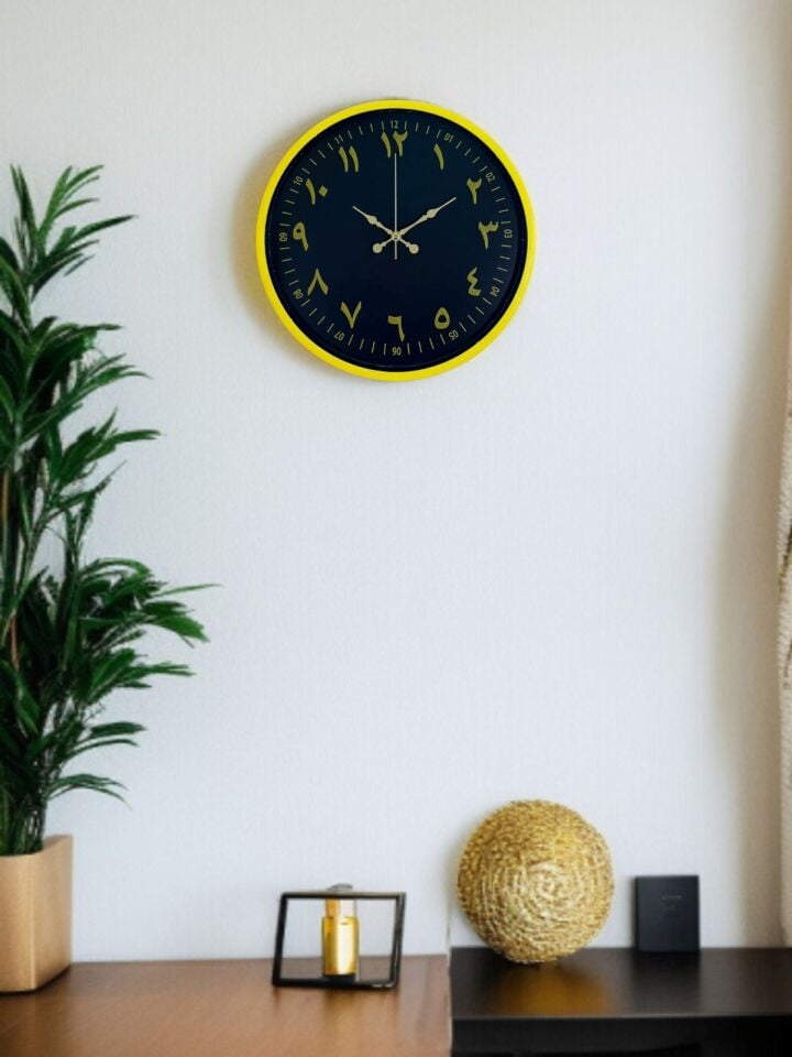 36 Cm Sarı Dekoratif Arapça Rakamlı Duvar Saati