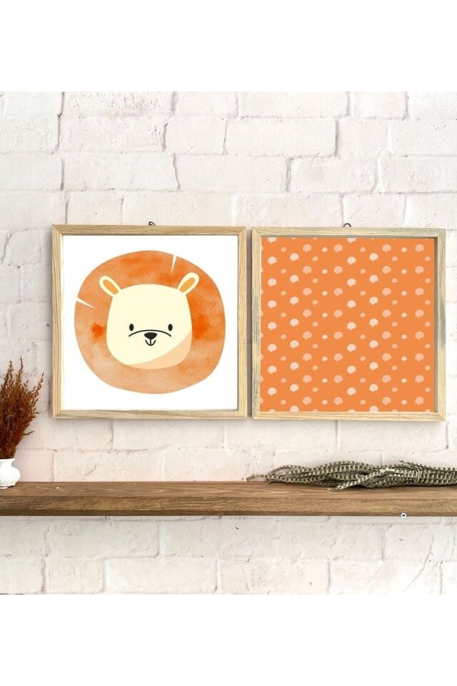 Çocuk Odası Aslan Temalı Çerçeveli Set Tablo 30 x 30