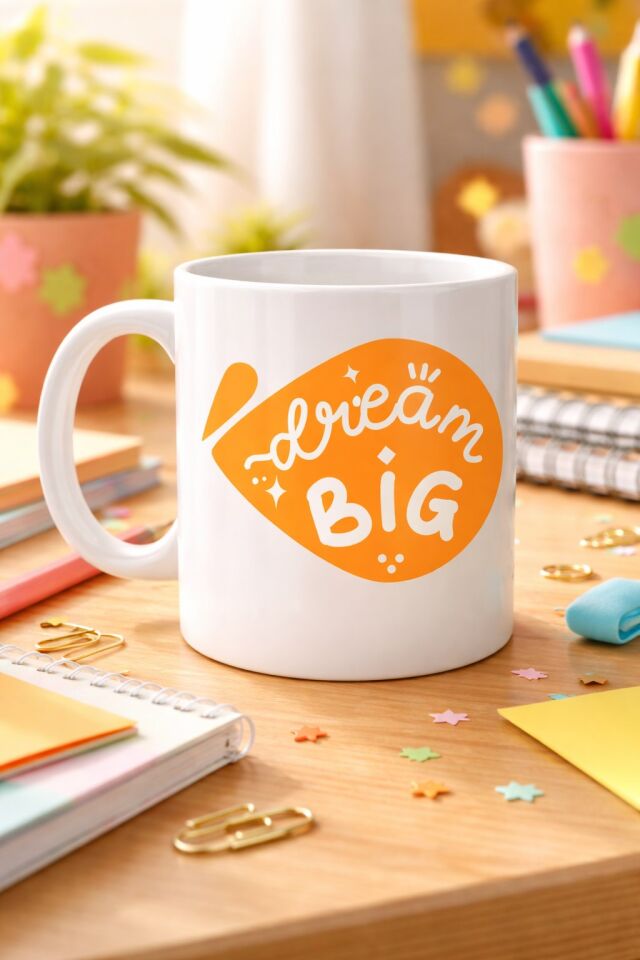 Dream Big Yazılı Porselen Kupa MODEL 135 – Motivasyon Temalı, Sıcak Tasarım, Kahve & Çay Kupası, Hediye Fikri