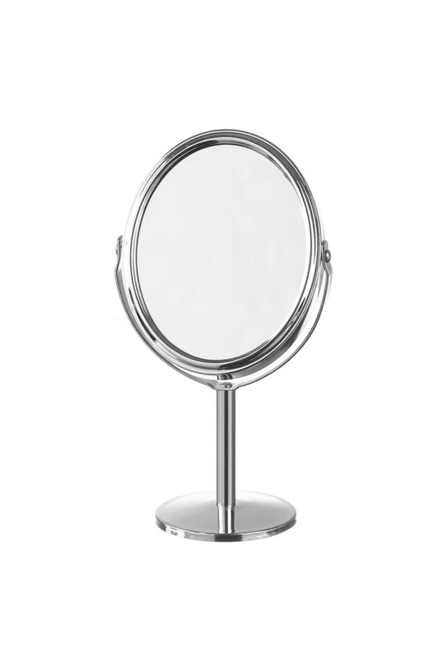 Oval Masaüstü Ayaklı 360° Dönebilen çift taraflı büyüteçli krom ayna 18X10cm