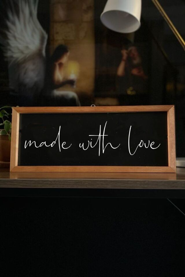 Mutfak Made With Love Ahşap Çerçeve Siyah Zemin 50 x 110