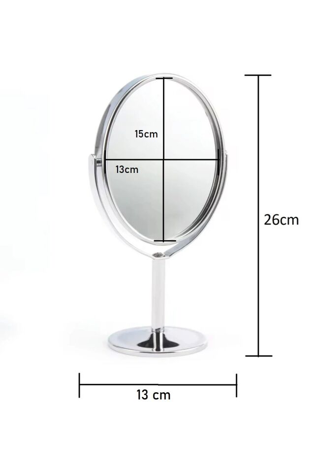 Oval Masaüstü Ayaklı 360° Dönebilen, İşyeri, Seyahat İçin Mini Krom Ayna 15X25CM