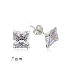 925 Ayar Gümüş Kare Tek Taş Zirkon Küpe - 7 mm (EA1160230) (491491)