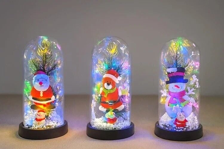 Yılbaşı Temalı Işıklı Dekoratif Cam Fanus