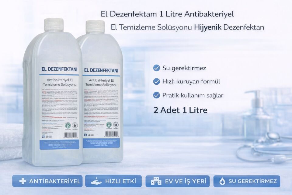 El Dezenfektanı 1 Litre Antibakteriyel El Temizleme Solüsyonu 2 Adet