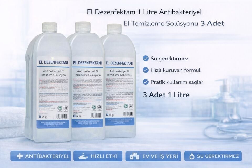 El Dezenfektanı 1 Litre Antibakteriyel El Temizleme Solüsyonu 3 Adet