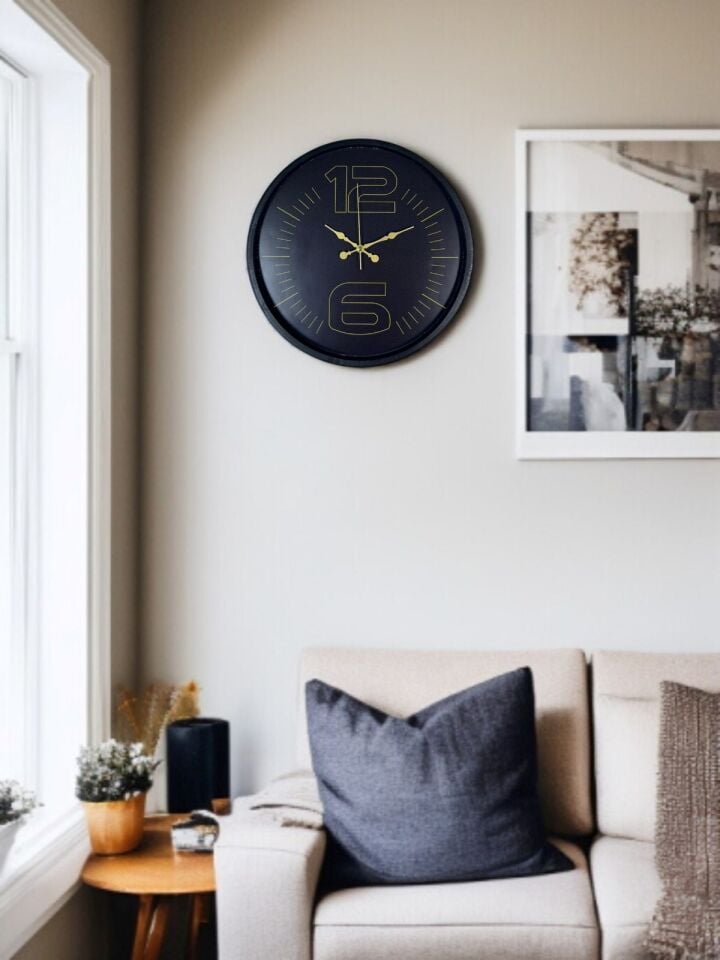 36 Cm Siyah Dekoratif Duvar Saati