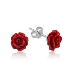 ​925 Ayar Gümüş Kırmızı Gül Küpe T4721 (491491)