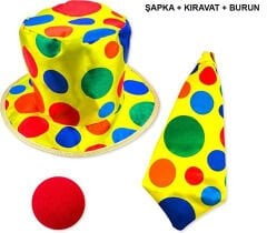 Renkli Palyaço Kostüm Seti – 3 Parça Aksesuar