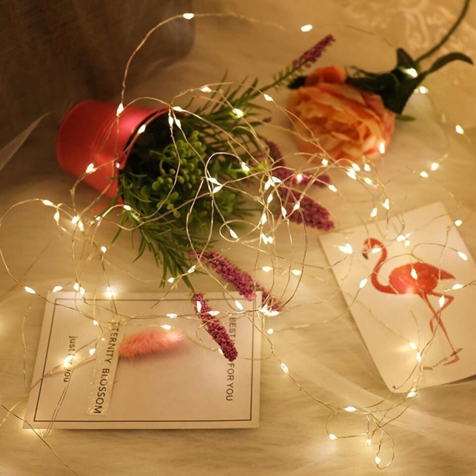 AD Peri Led Işık 5 Metre (Sarı) Pilli Aydınlatma Şerit Saçak Spot Süsleme