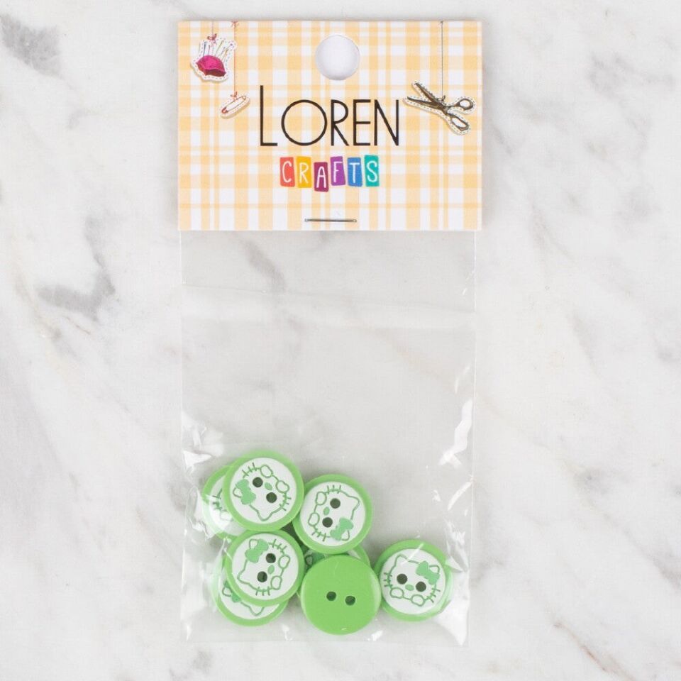 Loren Crafts 8 li Yeşil Kedi Düğme - 589