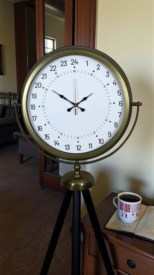 Eskitme 24 Saat Göstergeli Özel Tasarım Tripod Ayaklı Saat