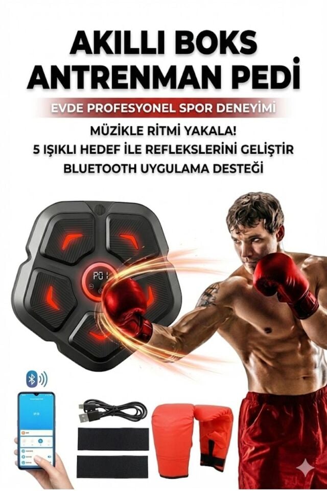 Akıllı Duvar Boks Hedefi: Bluetooth Müzikli, Işıklı Refleks ve Stres Atma