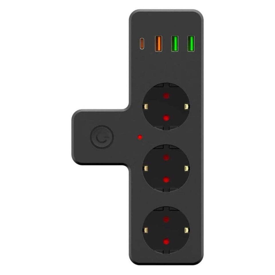 AD Termal Akım Korumalı 3 Adet Soket,3 Adet USB ve 1 Adet Type-C Girişli 20w Priz Model 3397
