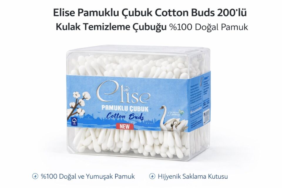 Elise Pamuklu Çubuk Cotton Buds 200’lü Kulak Temizleme Çubuğu Doğal Pamuk 1 Paket