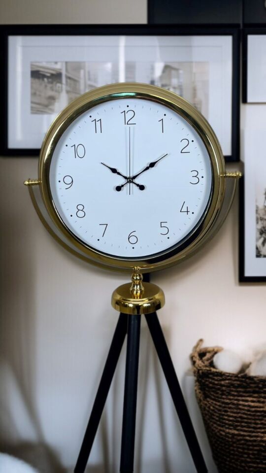 Gold Premium Dekoratif Tripod Ayaklı Saat