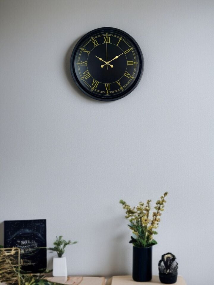 36 Cm Siyah Dekoratif Duvar Saati