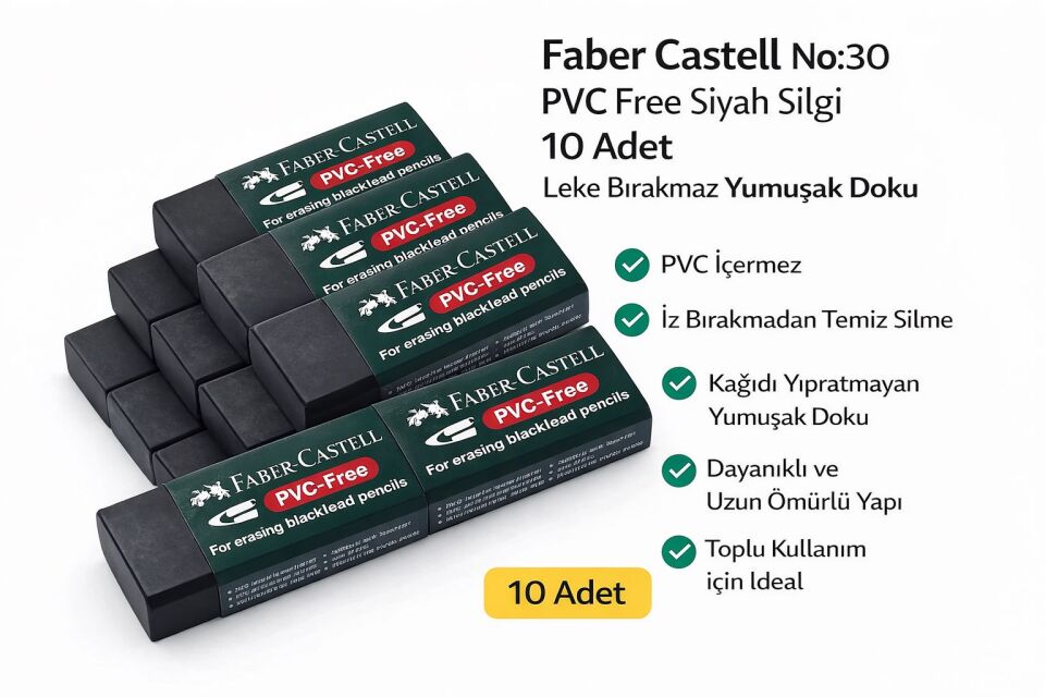 Faber Castell No:30 PVC Free Siyah Silgi 10 Adet Leke Bırakmaz Yumuşak Doku