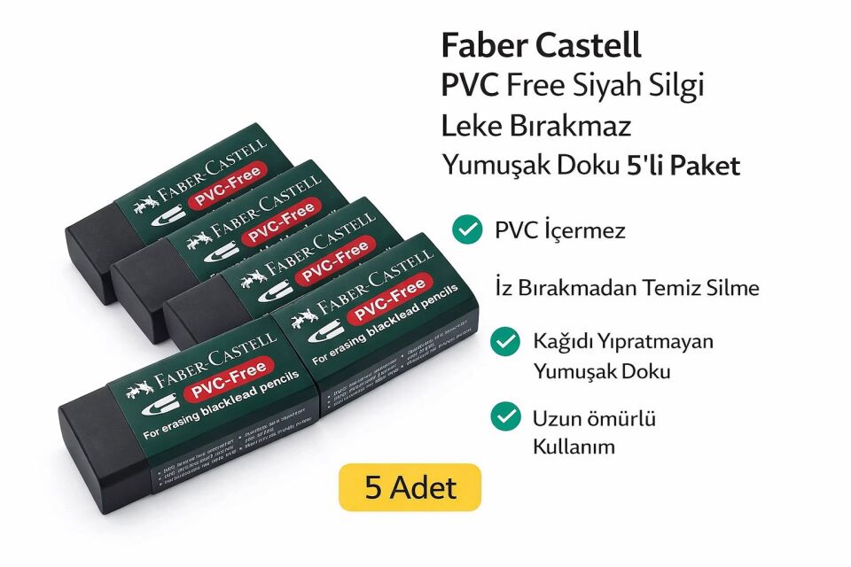 Faber Castell No:30 PVC Free Siyah Silgi 5 Adet Leke Bırakmaz Yumuşak Doku