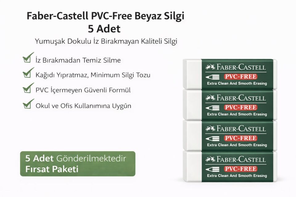 Faber-Castell  No24 PVC Free Beyaz Silgi 5 Adet İz Bırakmayan Yumuşak Dokulu Okul Ofis Silgisi
