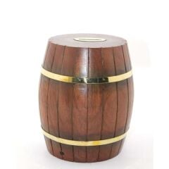 Pirinç Ahşap Fıçı Kumbara 18 Cm (Esk-WB536) (491491)