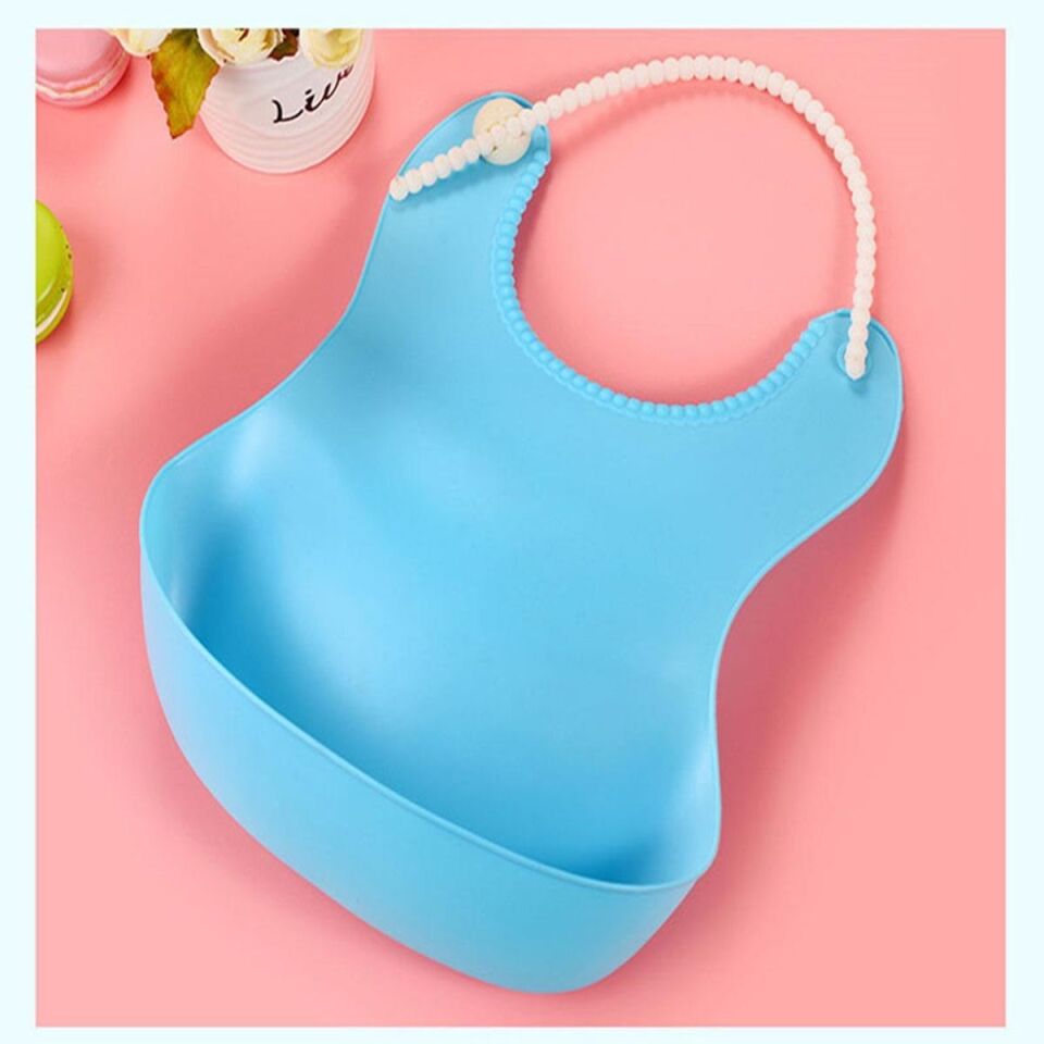 ADÇocuk Bebek Mama Önlüğü Dökülme Engelleyici Bükülebilir Mavi
