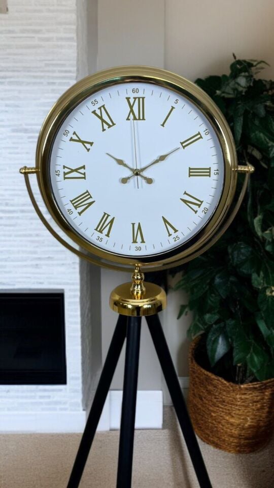 Gold Göz Alıcı Tripod Ayaklı Duvar Saati