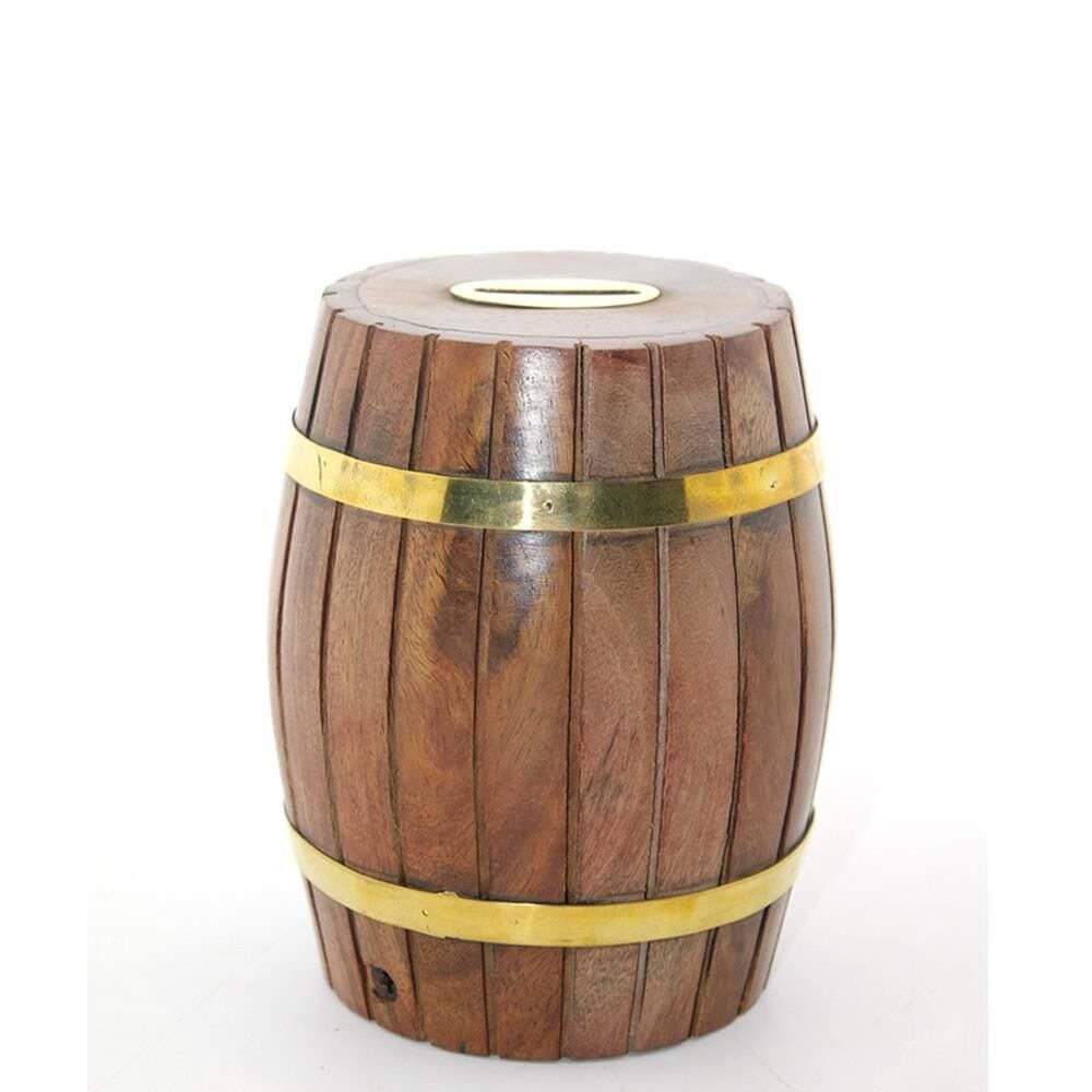 Pirinç Ahşap Fıçı Kumbara 12.5 Cm (Esk-WB535) (491491)