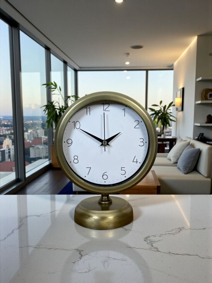 Vintage 25 x 20 Cm Sade Metal Masa Saati