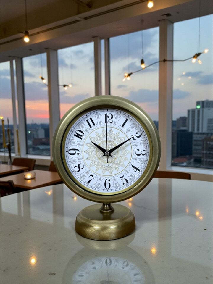 Eskitme Motifli 25 x 20 Cm Metal Masa Saati