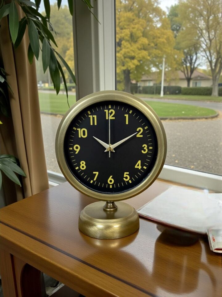 Retro Elegance 25 x 20 Cm Eskitme Metal Masa Saati