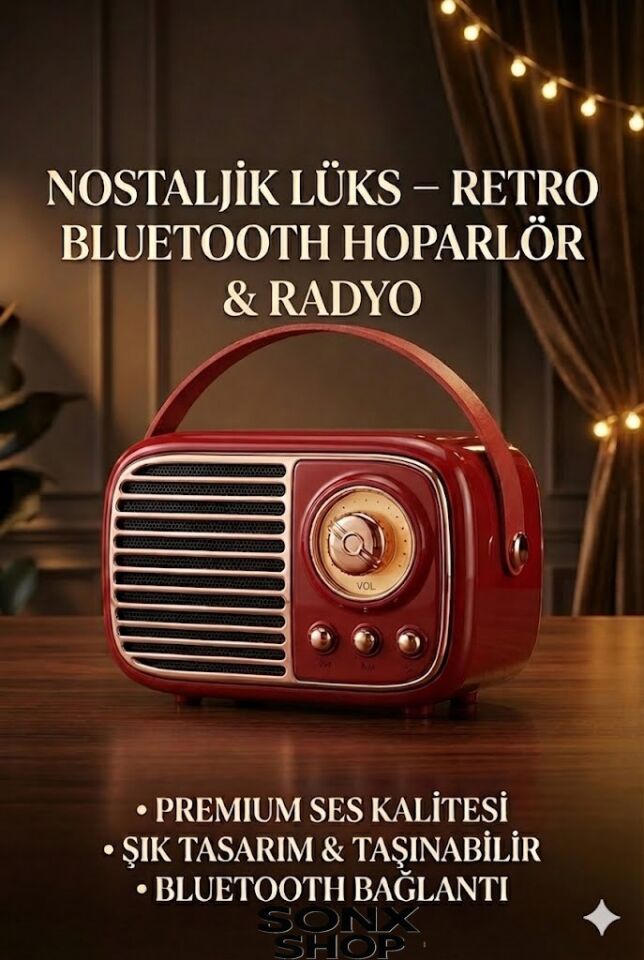 SONX Nostaljik Retro Bluetooth  - FM Radyo, USB ve Bluetooth Kablosuz Hoparlör