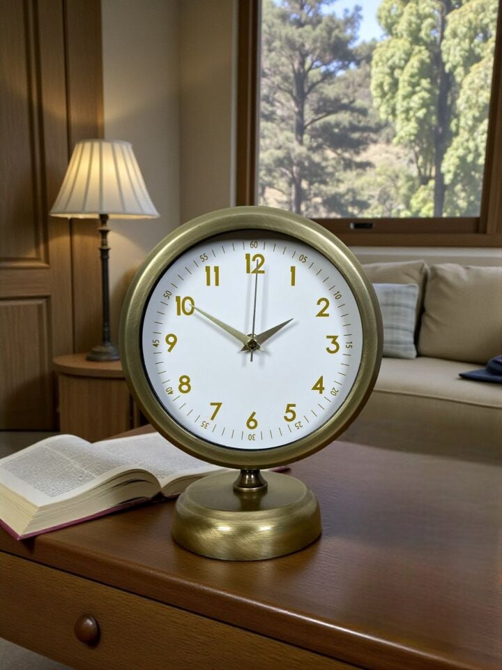 Vintage Luxury 25 x 20 Cm Eskitme Metal Masa Saati