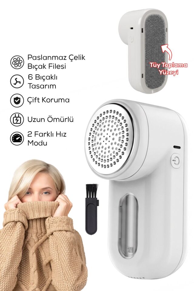 Şarjlı 2 Hızlı 6 Bıçaklı Tüy ve Tiftik Temizleme Makinesi