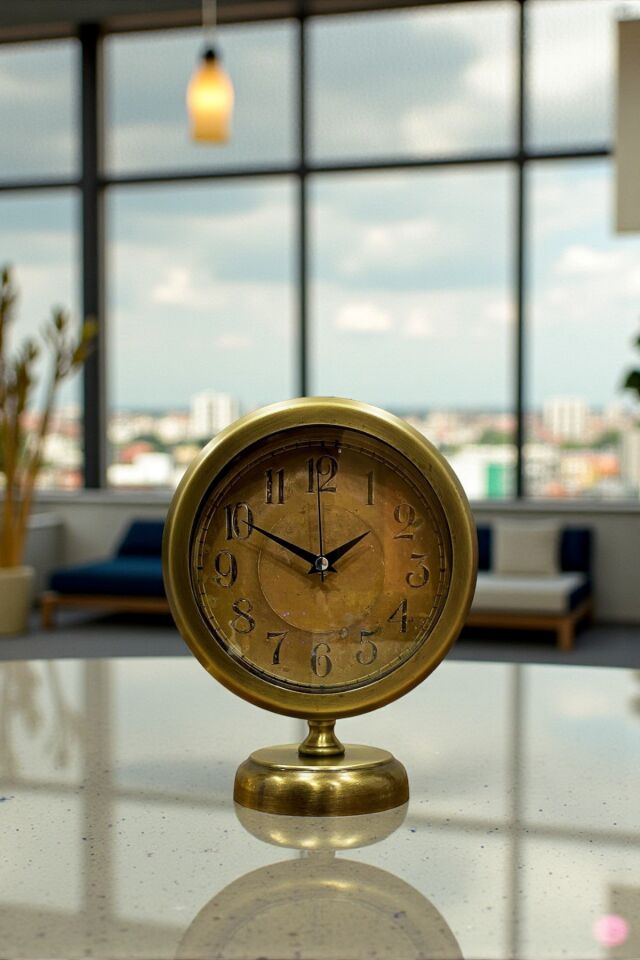 Retro Eskitme 25 x 20 Cm Metal Şık Masa Saati