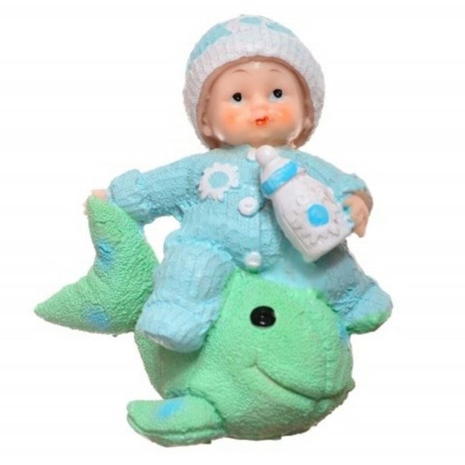 AD Decotown Hediyelik Sevimli Mavi Bebek Biblo Polyester Süs Eşyası