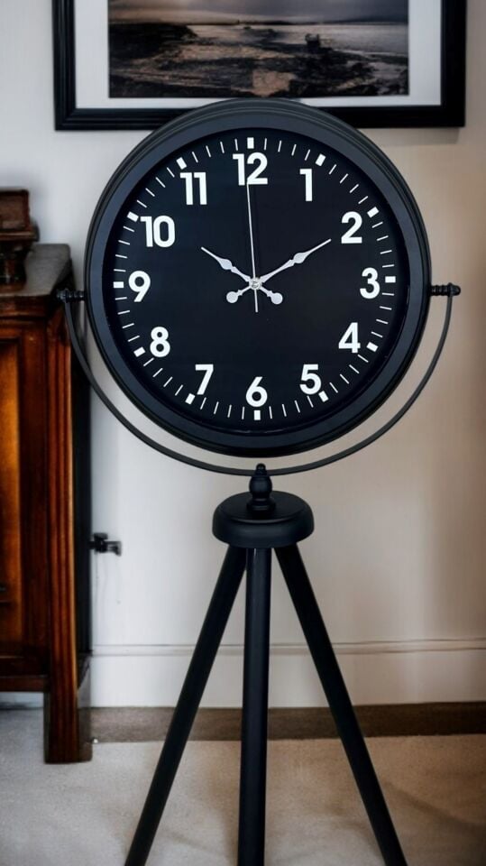 Siyah Asil Standart Stil Tripod Ayaklı Saat