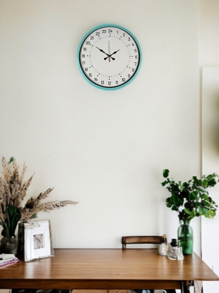 36 Cm Turkuaz 24 Saat Göstergeli Özel Tasarım Duvar Saati