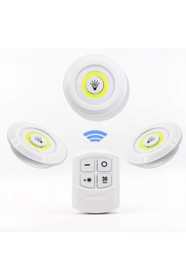 3 Lü Kumandalı Yapışkanlı Kablosuz Pilli Led Spot Lamba Işıldak