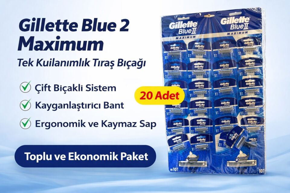 Gillette Blue 2 Maximum Tek Kullanımlık Tıraş Bıçağı 20 Adet Ekonomik Paket