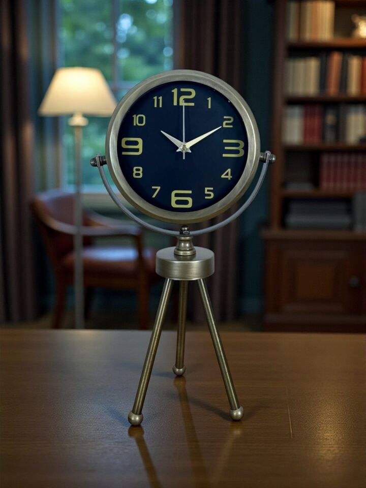 Vintage Tripod Eskitme Metal Üç Ayaklı Masa Saati