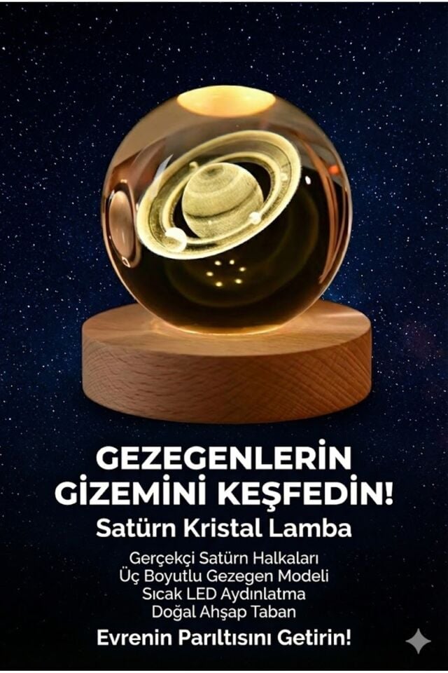 3D Kristal Küre Gece Lambası - Ahşap Tabanlı Dekoratif LED Masa Üstü Aydınlatma