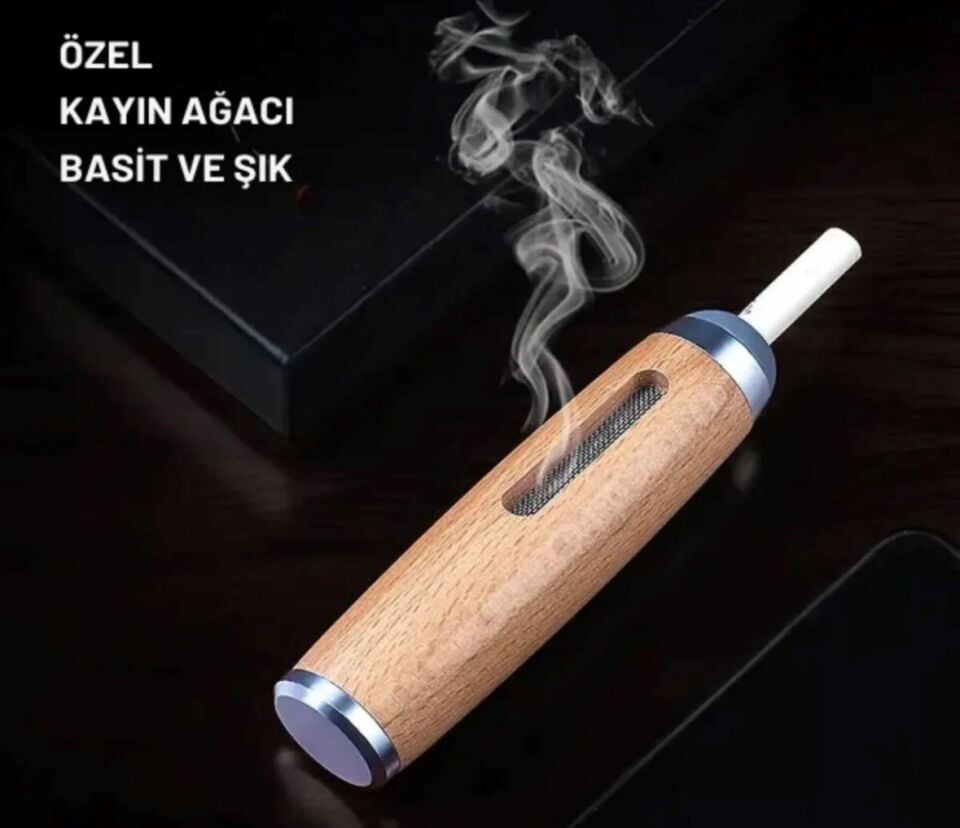 Lüks Kayın Ağacı Araç Sigara Tutucu. Portatif Duman Küllük, Kül Dökülmez. Şık ve Dayanıklı